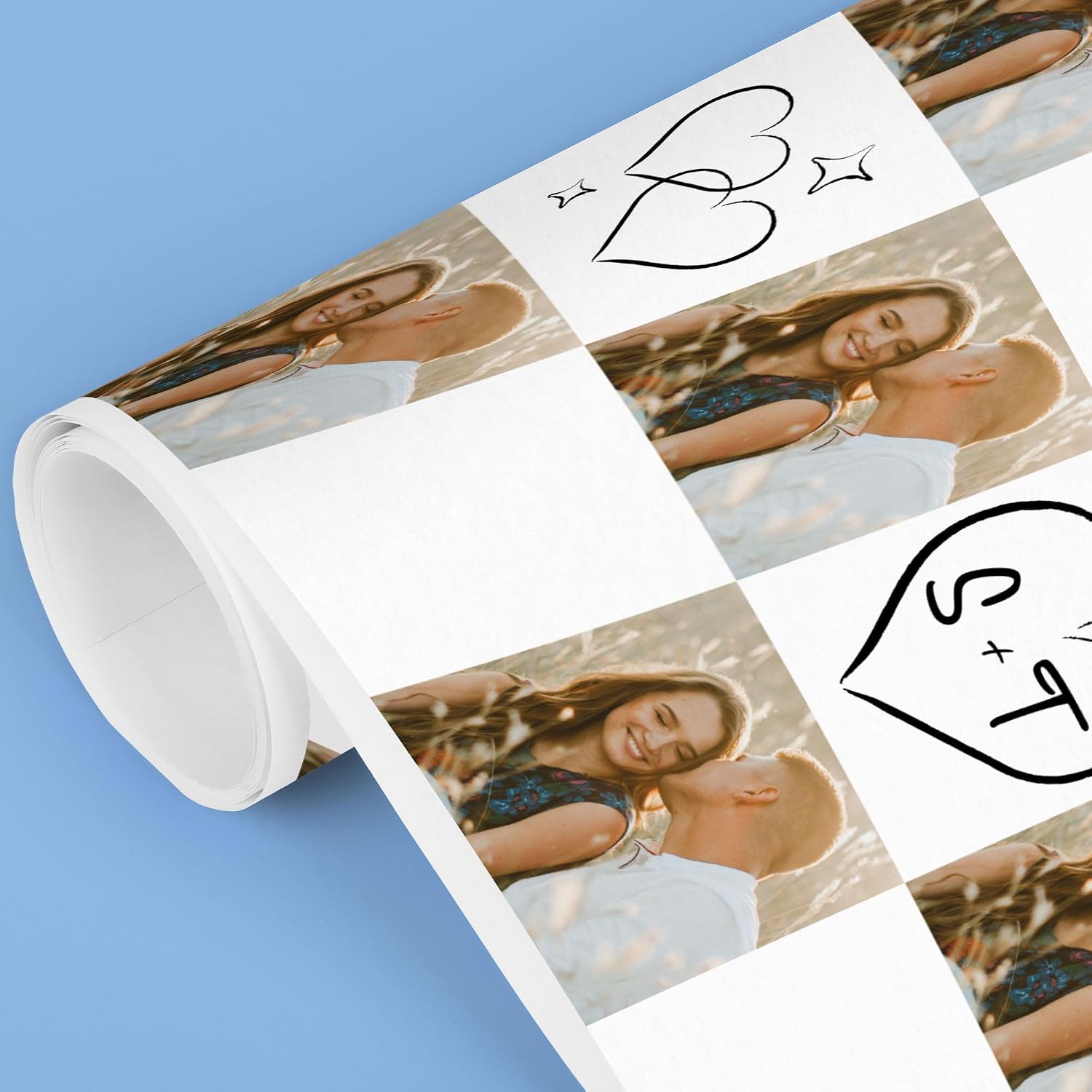 Big Dot of Happiness Custom Photo Wedding Hearts Wrapping Paper, Engagement and Anniversary Party Gift Wrap, Personalized with Couple's Initials, 24 in x 7 feet, 1 Roll