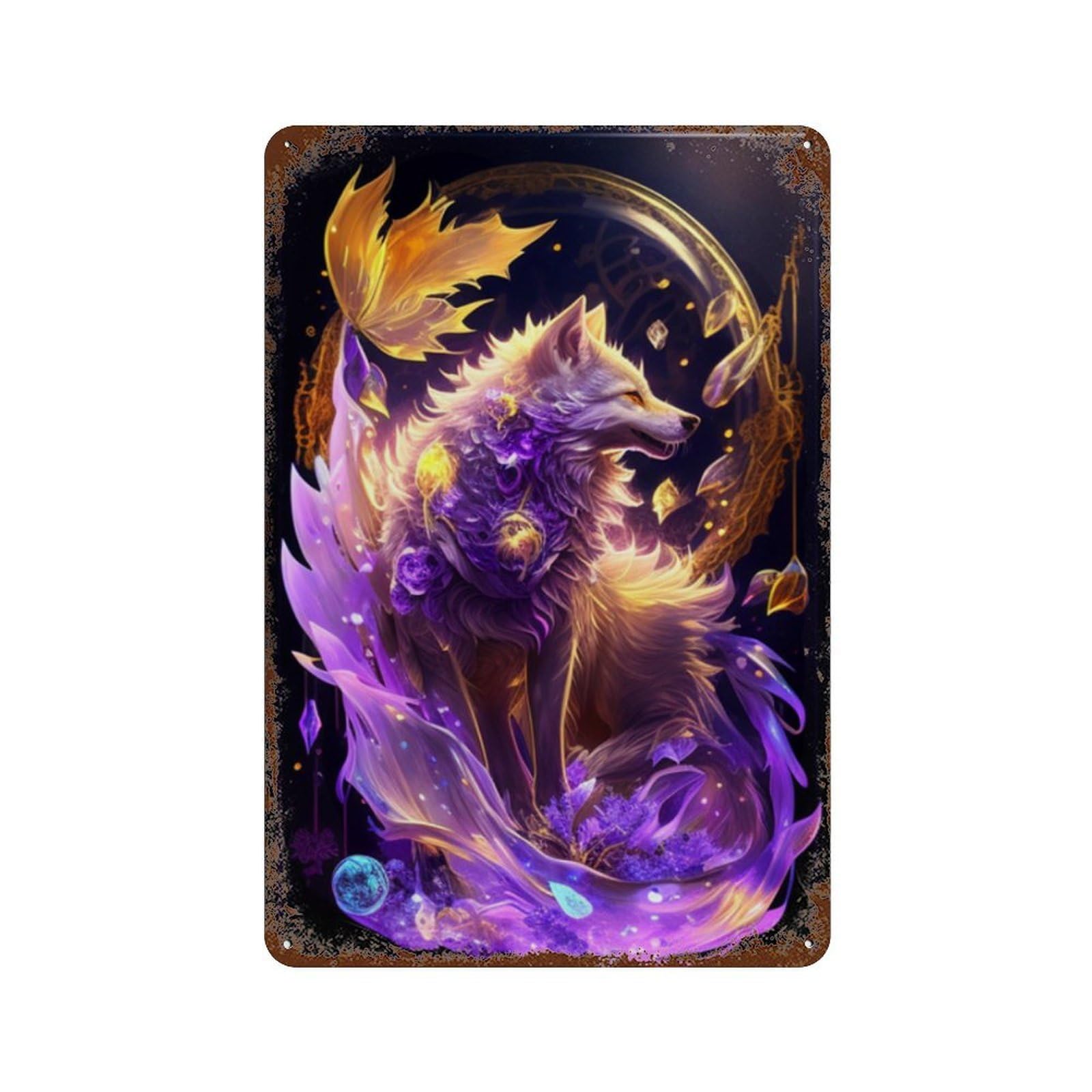 Enchanted Fantasy Wolf Art Print Decorative Tin Sign 11.8"x7.9", Vintage Wall Decor for Basement, Hobby Room And Garage Decor