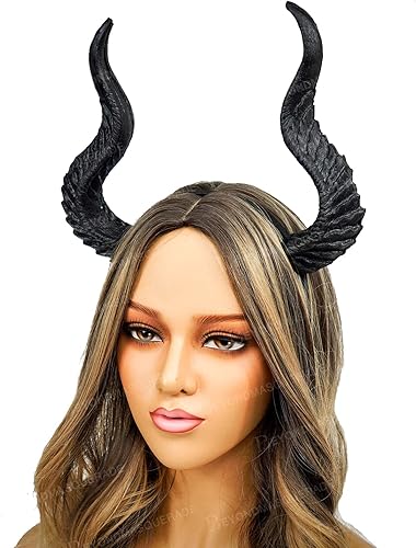 Miniatura 5 de BEYOND MASQUERADE B Diadema de cuernos de dragón negro, cuernos de maléfica, cuerno de animal del diablo, disfraz de Halloween, tocado, diadema de