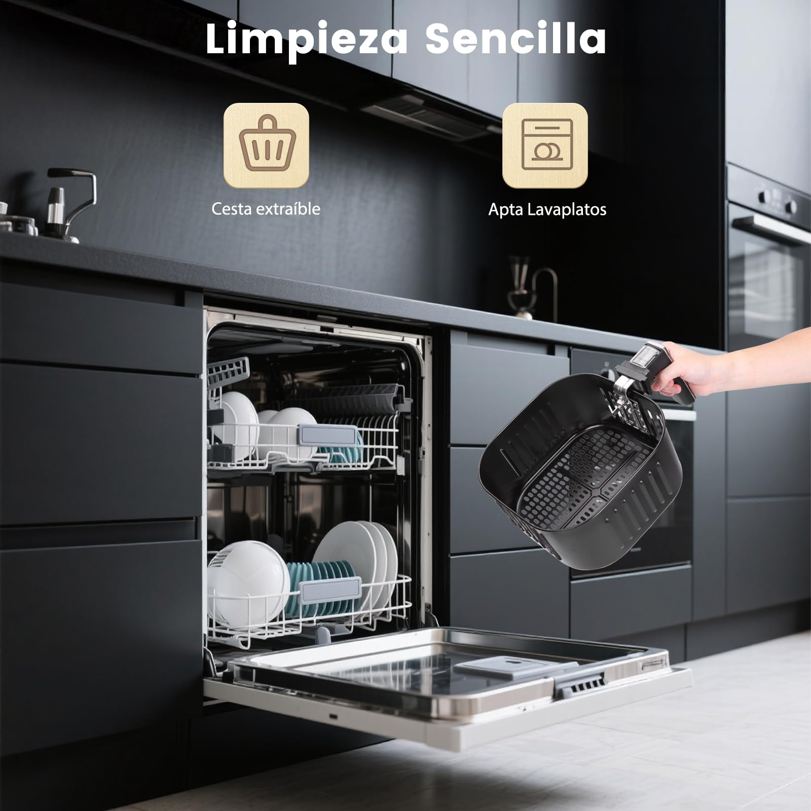 Aigostar Cube Pro - Freidora de Aire 1900W, 7L - Tecnología de Circulación de Aire 360°, Freidora Sin Aceite Eléctrica, Horno de Aire Caliente, 80-200ºC, Panel LED Táctil, Eficiencia Energética