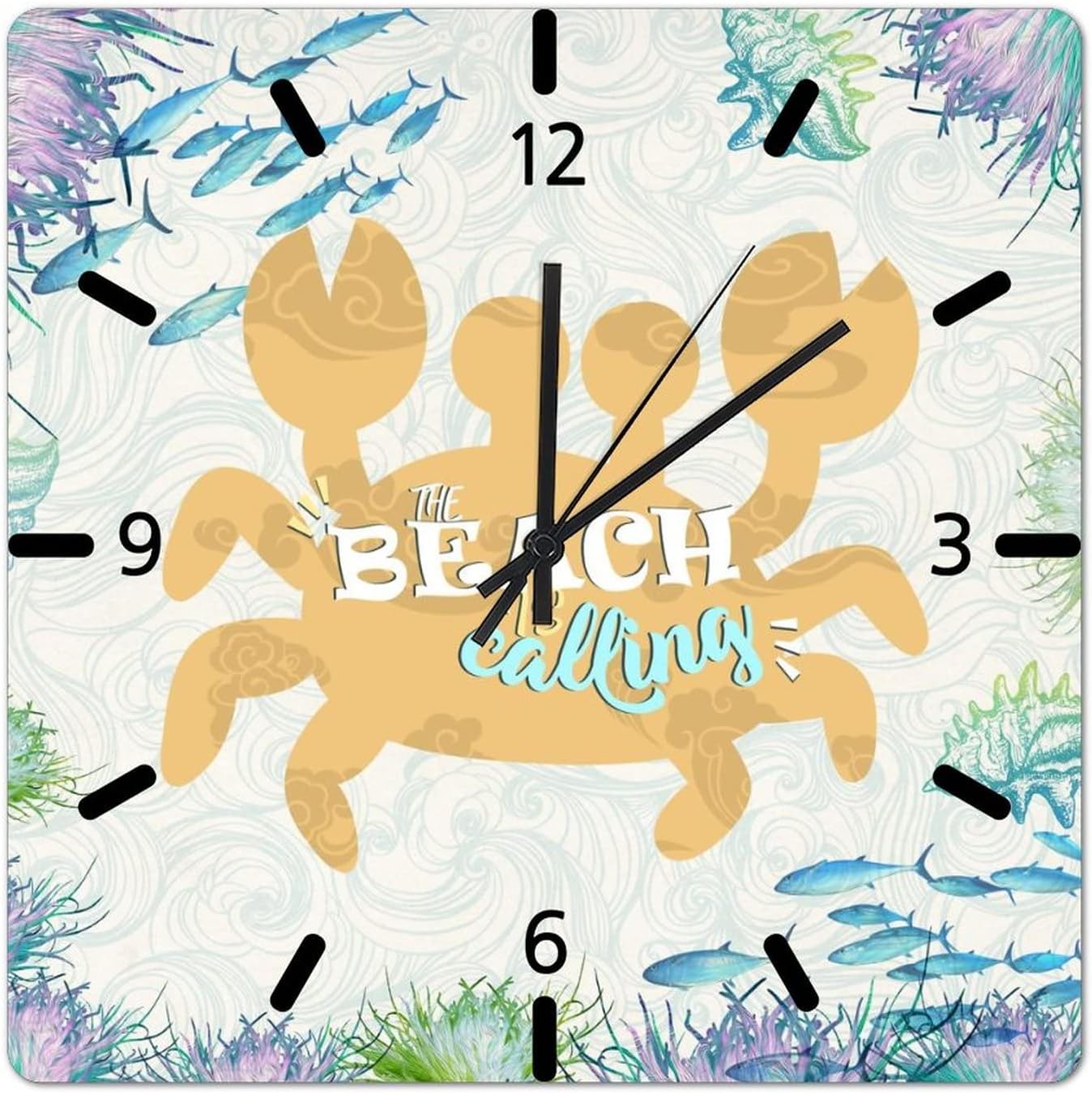 Crab Silhouette Wood Wall Clock 12in The Beach is Calling Hanging Clock Sea Life Clock Silent Battery Operated Birthday Gift Mid Century Theme Art for Shelf Living Room Laundry Room Terrace