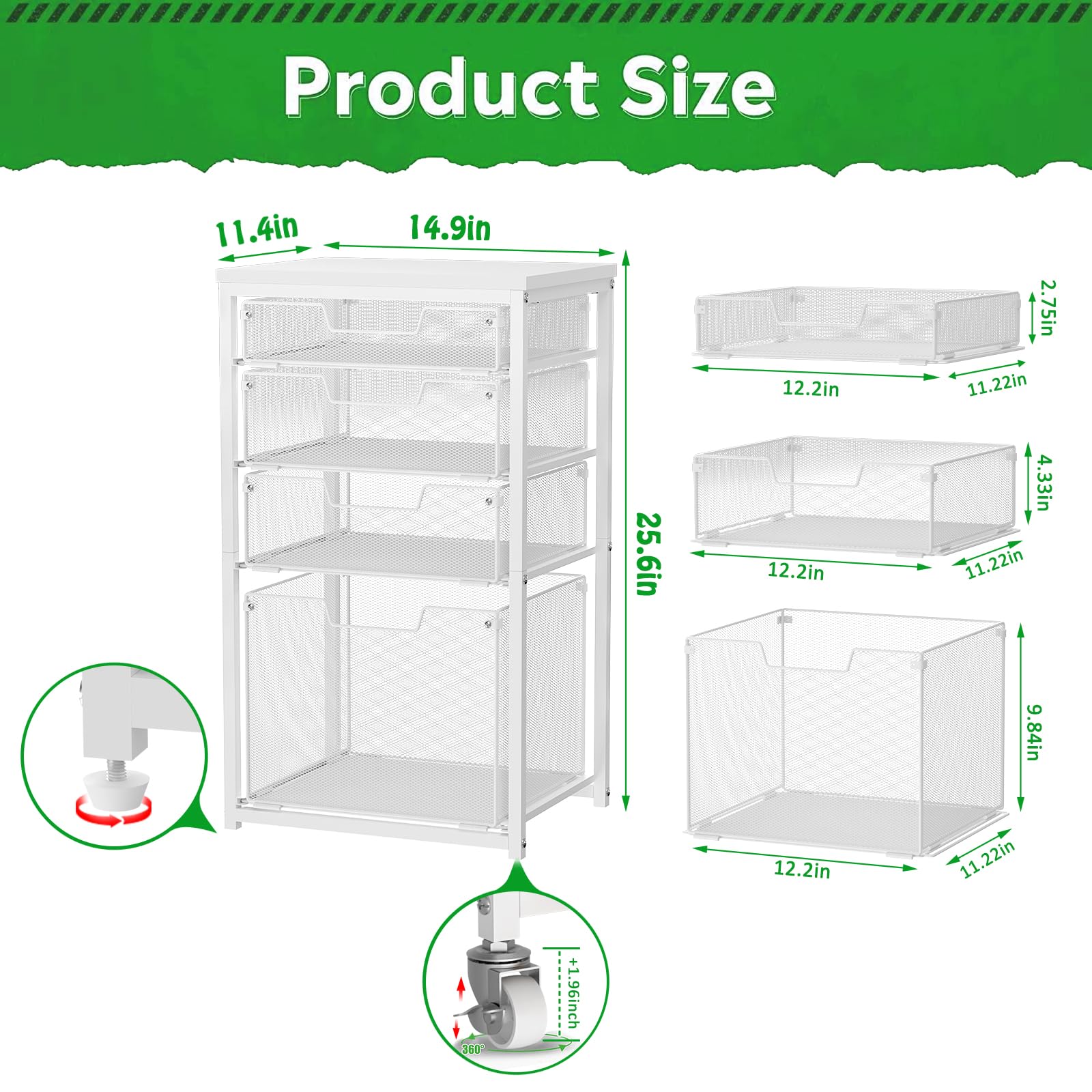 Sbanmao Rolling File Cart With 4 Drawers - Hanging File Organizer With Wheels, Under Desk Storage, White - View #6