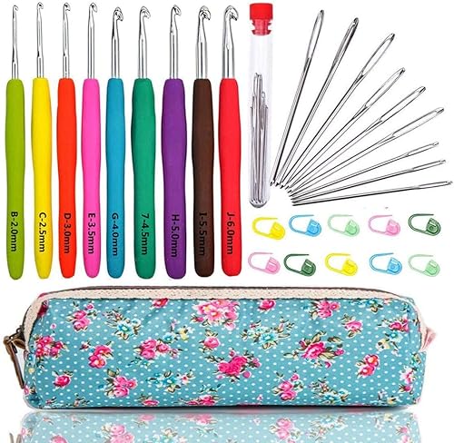 Agujas de ojales amplios para coser, MÁS agujas de crochet, set con estuche, agujas de crochet con mango ergonómico para artritis. ¡El mejor regalo!