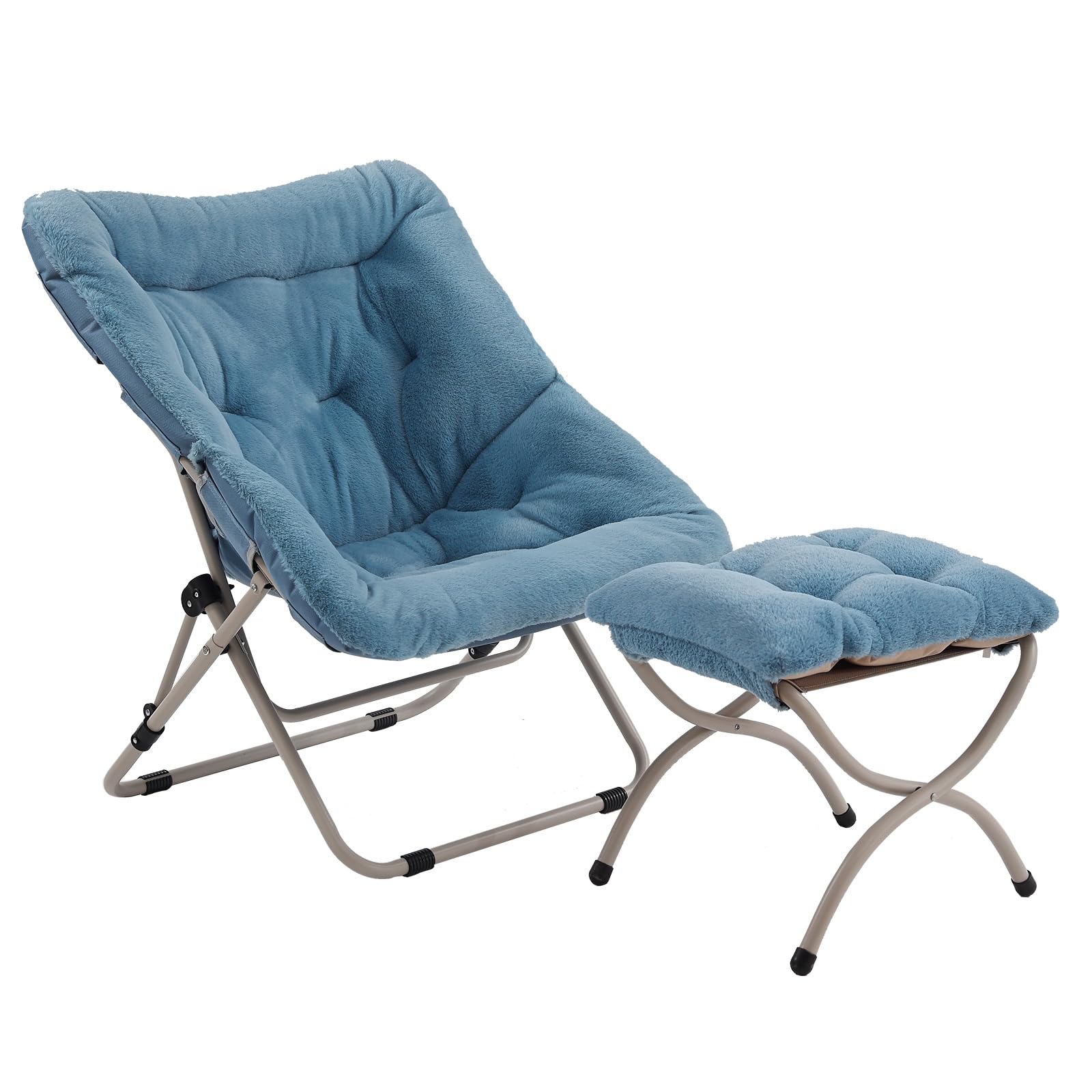 Tiita Saucer Chair with Ottoman, Soft Faux Fur Oversized Folding Accent Chair,Lounge Lazy Chair, Metal Frame Moon Chair for Bedroom, Living Room, Dorm Rooms, Garden and Courtyard