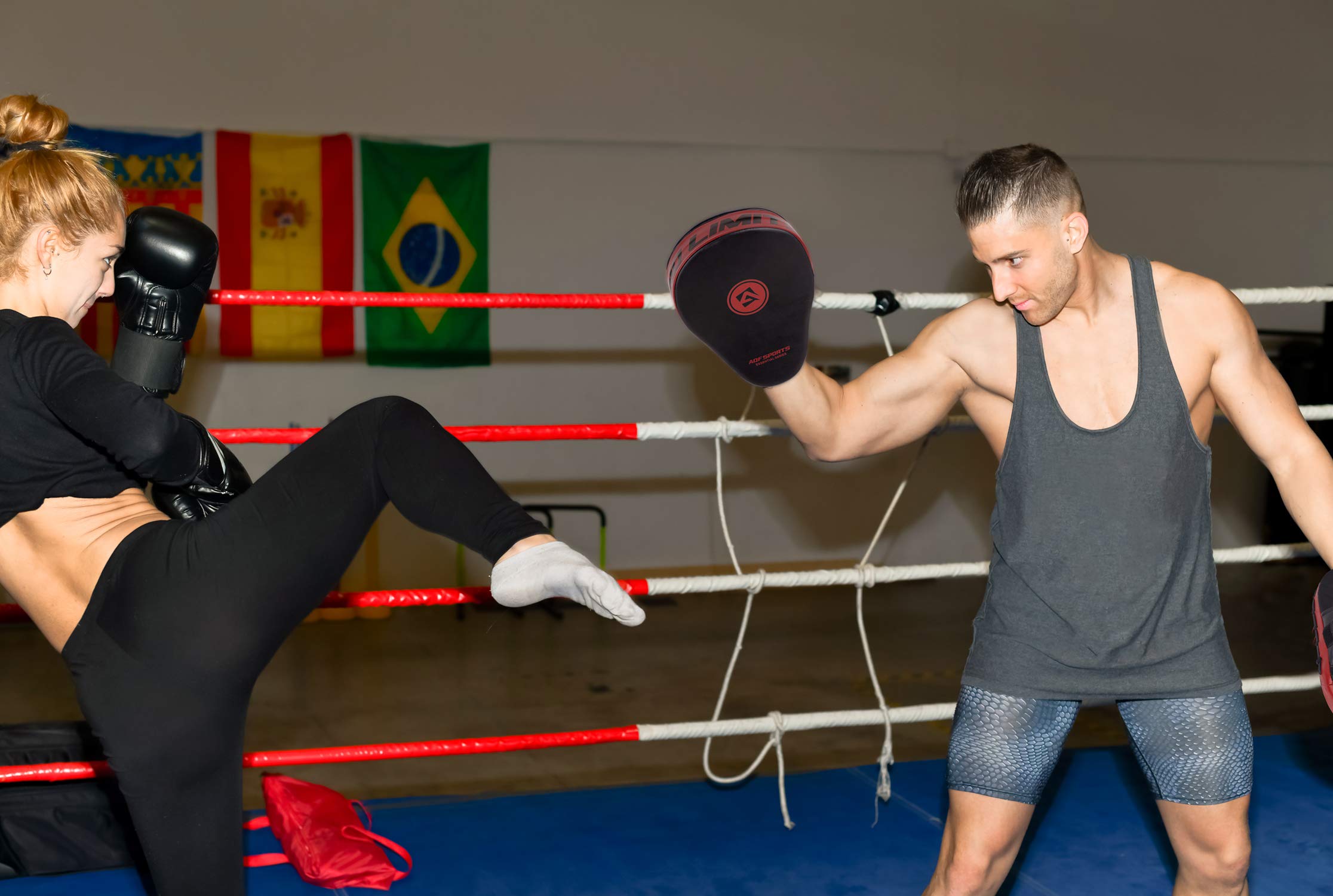 AQF Pattes d'Ours Boxe, Gant de Taekwondo, Pao, Entraînement de Sport de Combat, Mitaines en Cuir Synthétique Avec Sangle Ajustable, Bouclier Courbe Pads Pour Muay Thai & MMA