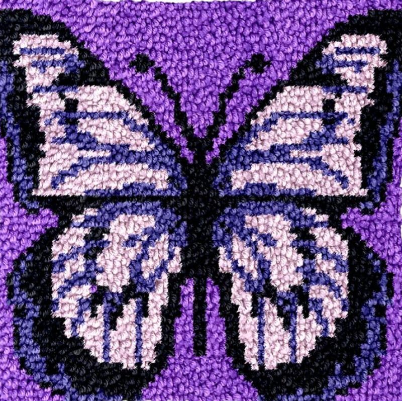 Square Latch Hook Kits Rug DIY Purple Butterfly Cushion Tapestry Making Crochet Hook Rug Making Kits Color Preprinted Pattern Canvas Cushion DIY Arylic Yarn Hooking Kits Rug Hooking 40x40CM