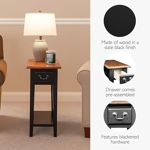 Miniatura 37 de Haven Ridge - Mesa auxiliar estrecha, mesa auxiliar de madera maciza con cajón y estante, color blanco granja, perfecta para salas de estar, blanco