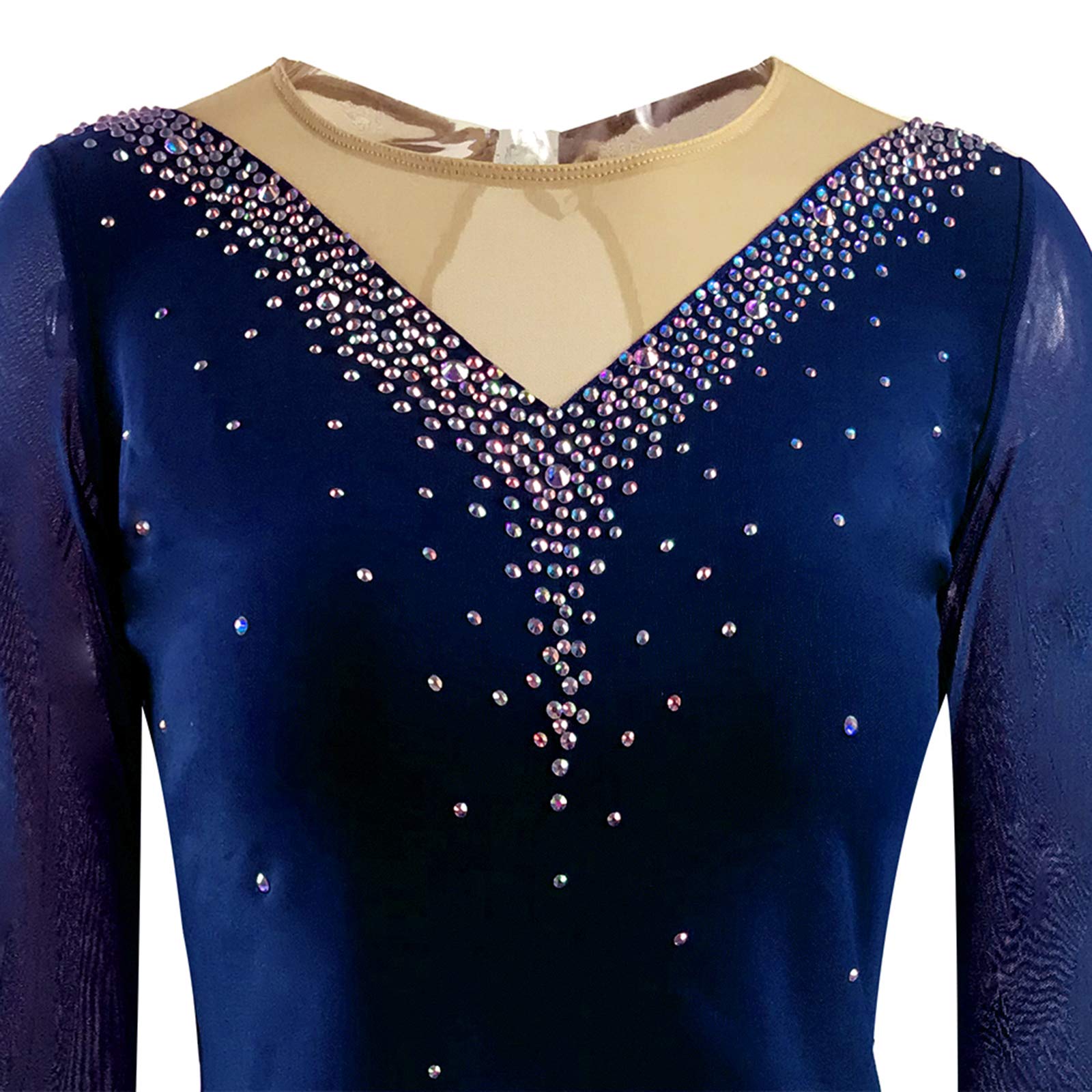 LIUHUO Mädchen Eiskunstlauf Kleid Stretch Mesh Diamant Haken Ärmel Vier Farben