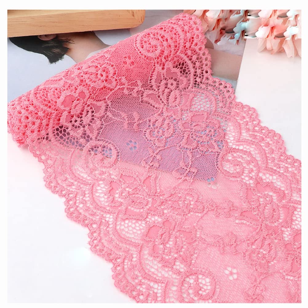 Egurs Elastisch Spitzenband 15cm x 2m Vintage Spitzenbordüre Spitzenborte Zierband Dekoband Stretch Spitze Blume Borte und Bänder zum Nähen Kleidung Zubehör Rosa1#