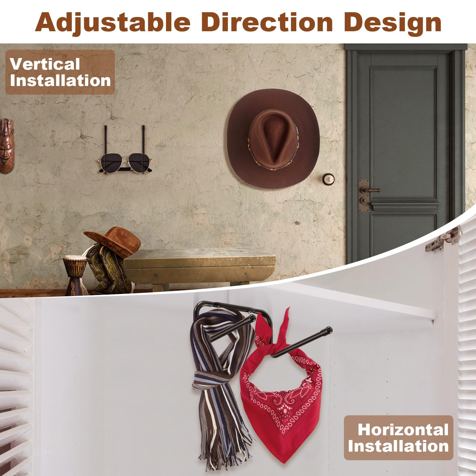 Fikoksol - Juego de 4 soportes para sombreros de vaquero para colgar sombreros de paja de ala ancha occidental - Adhesivo de pared para armario de pared