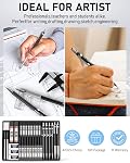 Nicpro 34pcs Crayon mécanique noir Set stylo dessin en métal d'art noir 0.3 0.5 0.7 0.9mm & 2pcs 2mm Titulaire de plomb (6B 4B 2B HB 2H 4H Couleurs) pour Sketching 19 Tubes Étui de remplissage en plomb