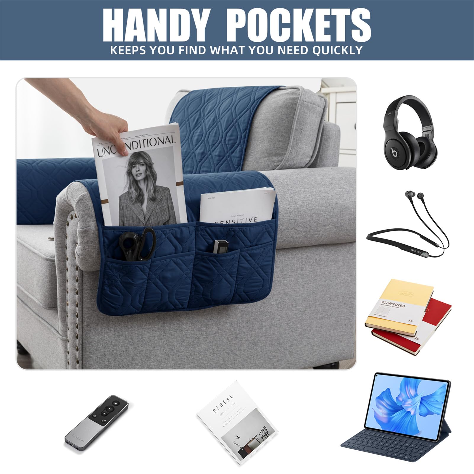 Copridivano Con Braccioli 5 Pezzi – Light Brown – Copri Braccioli E Poggiatesta Elasticizzati Antiscivolo Con Tasche – Antigraffio Per Gatti E Impermeabile Per Divano 3 Posti
