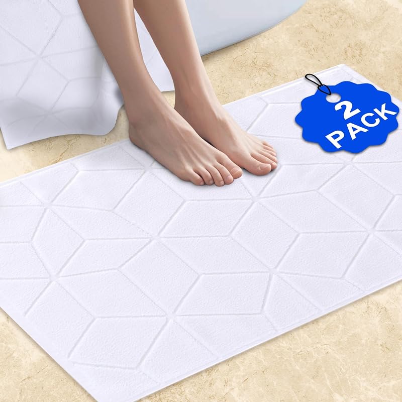 VOOVA & MOVAS White Non-Slip Bath Mats 2PC, 100% Cotton, 1100GSM, 19x30 in | Extra Soft Texture, Hotel Luxury Style, Machine Washable Floor Towels