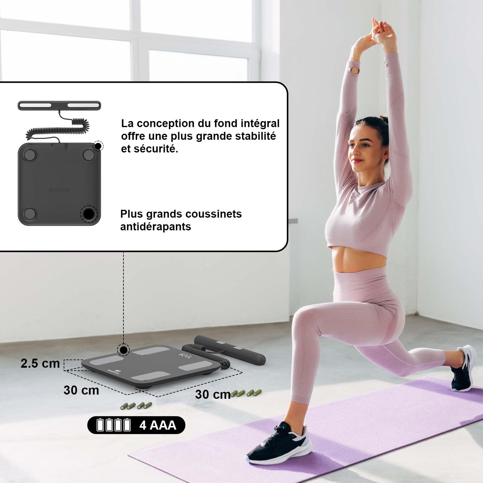 Balance Connectée Pèse Personne Impédancemètre 8 Electrodes Haute Précision Composition Corporelle 18 Données Écran LED