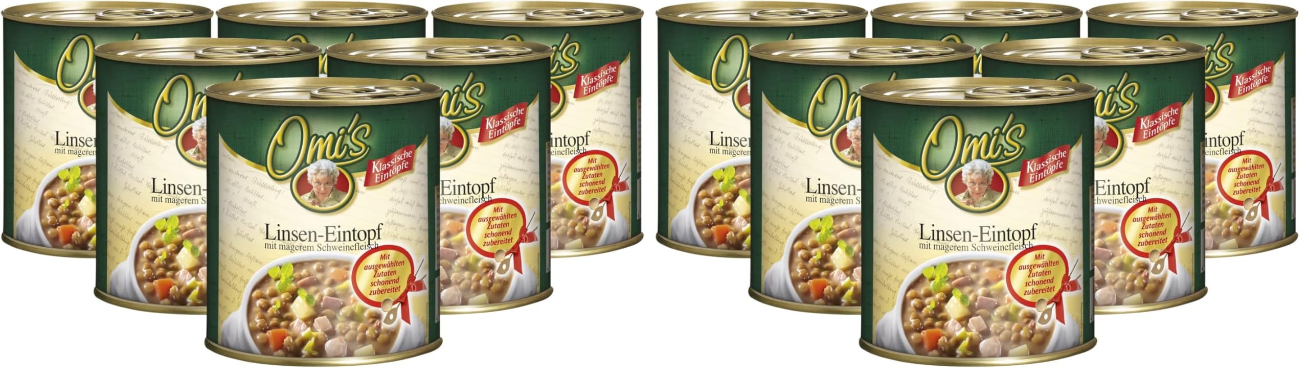 Buss Omi’s klassischer Linseneintopf - Würzig leckerer Suppentopf mit Linsen und magerem Schweinefleisch - Schnelle Fertiggerichte zum Aufwärmen in Mikrowelle & Topf - 6 x 800g (Packung mit 2)