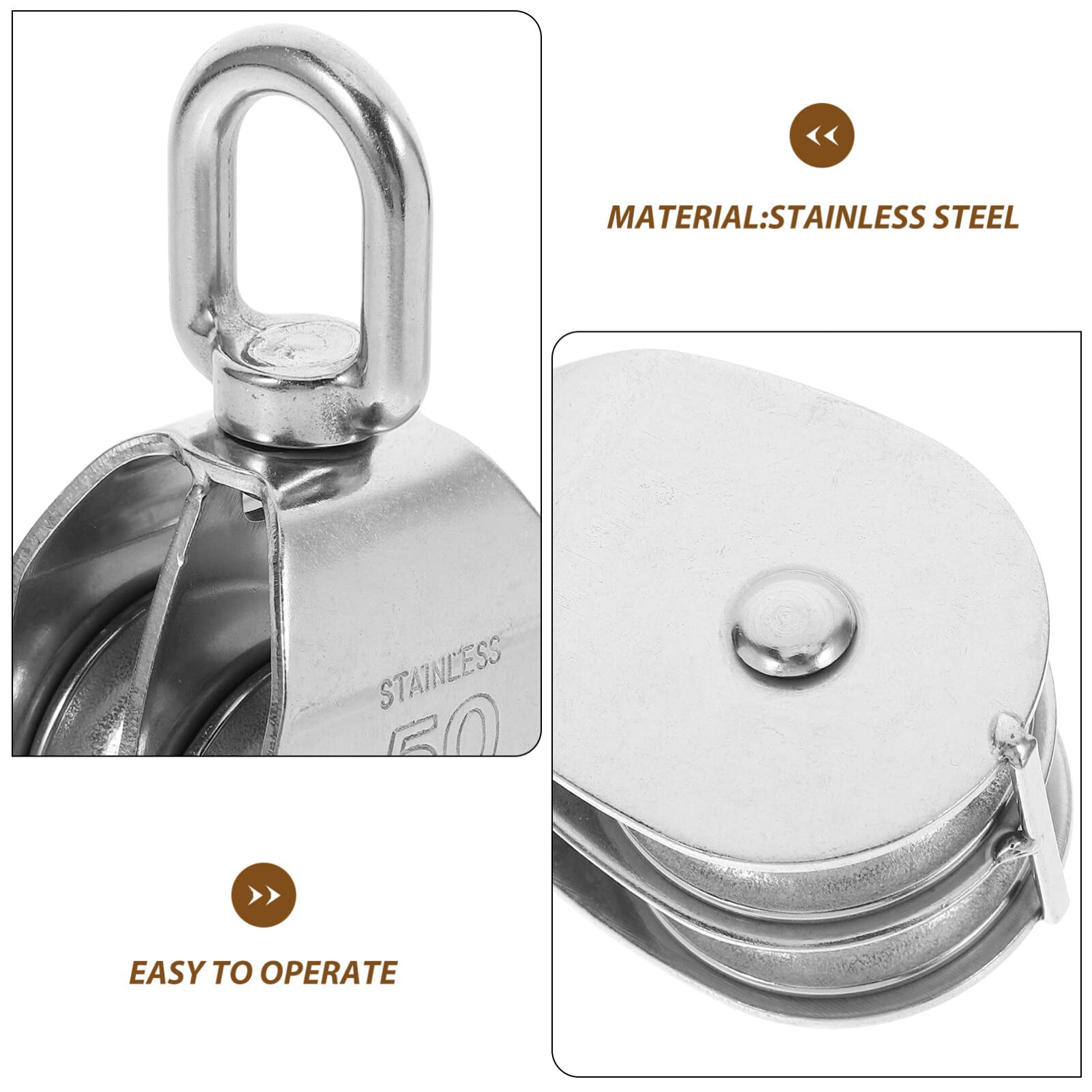 SOLUSTRE Silent Rope Pulley Wheel Double Pulley Block Sturdy for Lifting Rope Galvanized 400kg