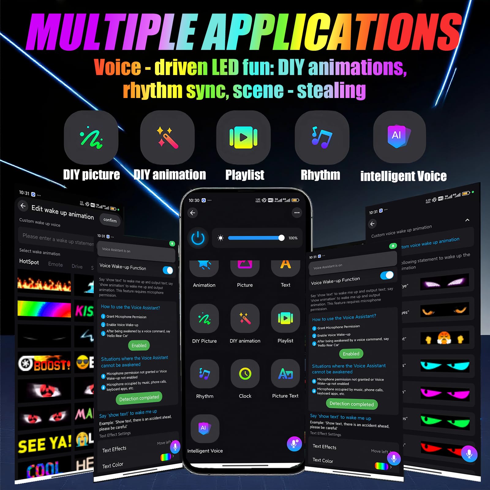 LED-Matrix-Display, flexibles Panel, Teufelsaugen-Licht für Auto-Windschutzscheibe, programmierbares LED-scrollendes Werbeschild mit Fernbedienung+APP+Sprachsteuerung, DIY-Muster-Animation (B3:595