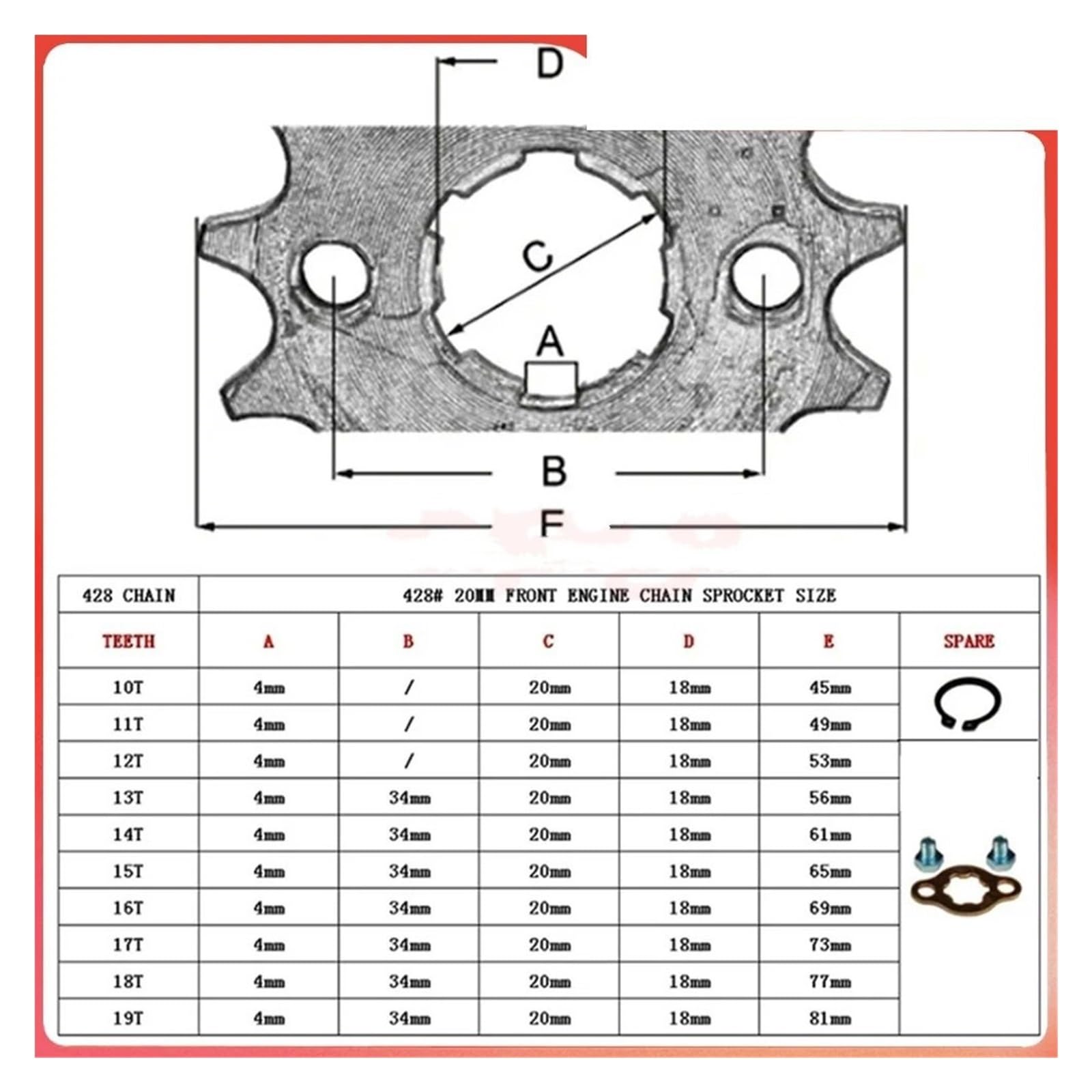 Compatible Con 125cc 150cc 200cc 250cc ATV Go Kart UTV Buggy Quad Bike 428-104L Cadena 14T-17T Kit De Piñón Trasero Delantero 40 Dientes motor motocicleta piñón Kit de Cadena(14T Set)