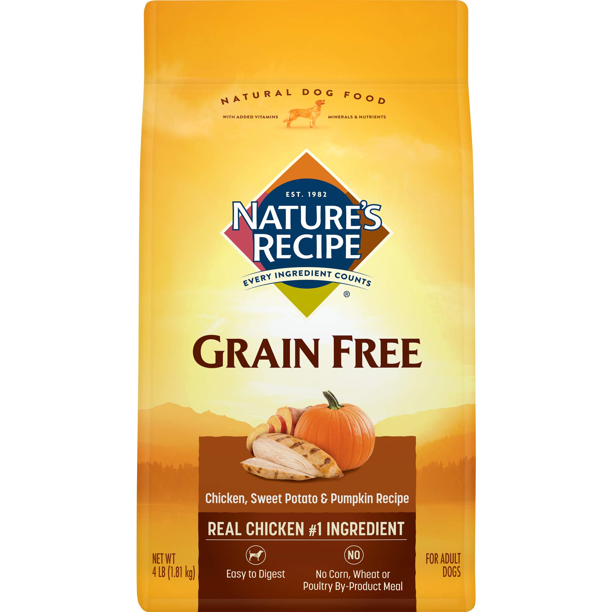 Nature's Recipe Grain Free Dog Food, Chicken, Sweet Potato & Pumpkin Recipe, 4 Pounds, Easy to Digest