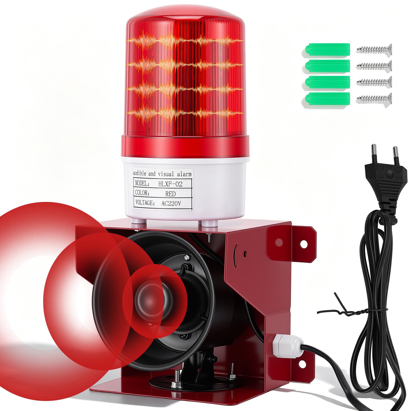 Sirena D'allarme Industriale, Sirena Luminosa E Sonora Da 120 Db D'allarme Industriale A Led Impermeabile IP65 Adatta Per Uso Interno Ed Esterno Spina Eu 220 V Suono Chiaro E Potente