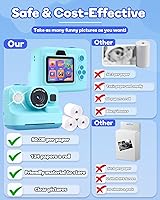 Vista 5 de Cámara de niños con impresión instantánea, cámaras instantáneas de 1080P para niños que imprimen fotos, regalos de Navidad de cumpleaños para niñas