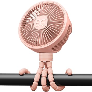 Stroller Fan Clip on for Baby, Flexible Tripod & Rechargeable Battery, Small Personal Fan, Mini Portable Fan for Travel, Handheld, Car Pink