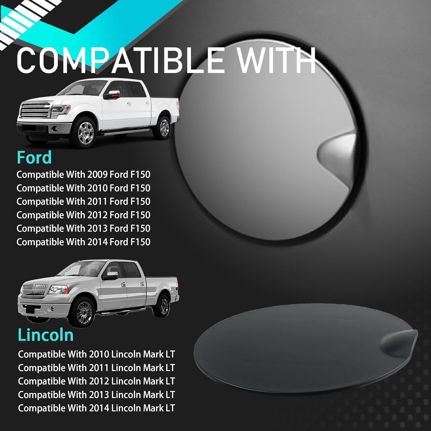 Fuel Door Cover For Ford F150 2009–2014 and For Lincoln Mark LT 2010–2014, Black Gas Tank Cap Filler Lid Access Panel, OE 9L3Z-99405A26-AA 9L3Z99405A26AA