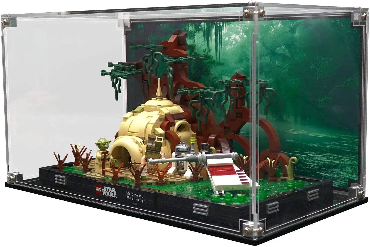 Display Case Compatible with Lego 75330 - Dagobah Jedi Training Diorama - Acrylic Dustproof Showcase with Pre-Printed Background - Set Not Included