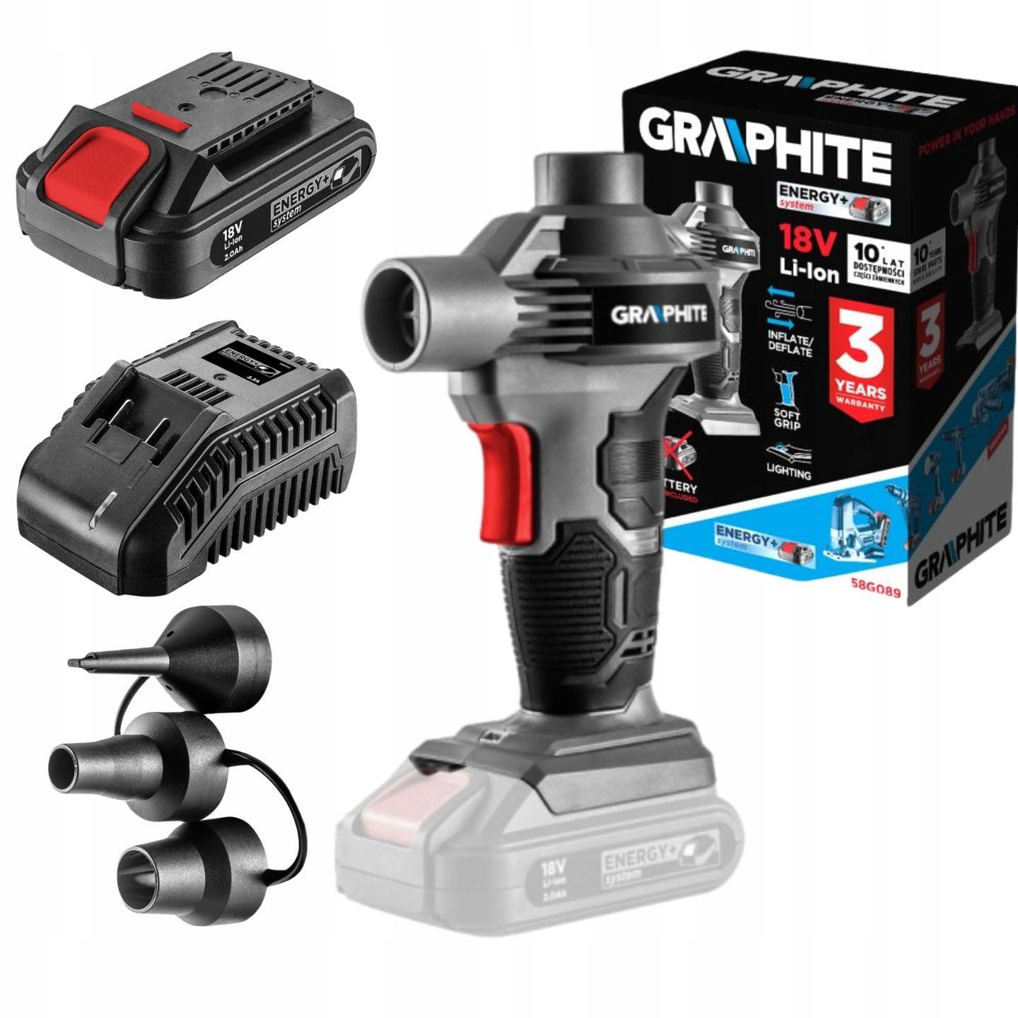 Pompka Kompresor Akumulator 2AH Ładowarka GRAPHITE