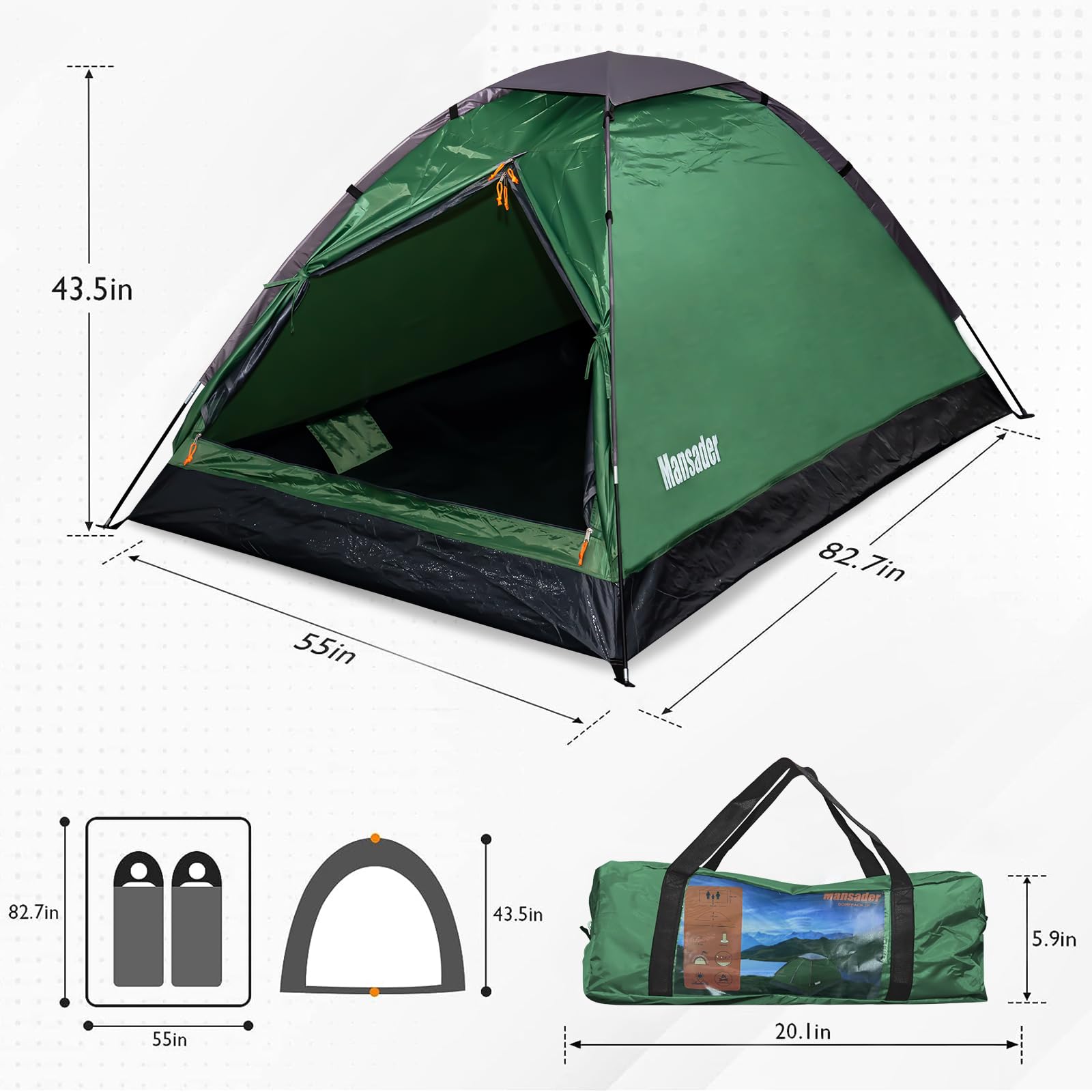 Piccola tenda da campeggio impermeabile per 2 persone, Attrezzatura Campeggio, Tenda Portatile per Zaino in Spalla Escursionismo Alpinismo - Facile Installazione