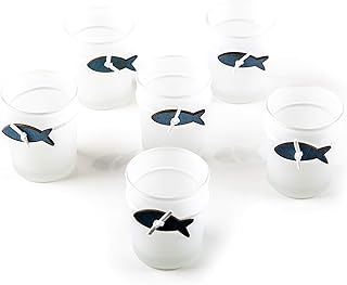 Logbuch-Verlag 6 portacandele Vetro Bianco Pesce Legno Blu sopramobile Marino Nautico Decorazione Candele Bagno Tavolo casa Mare