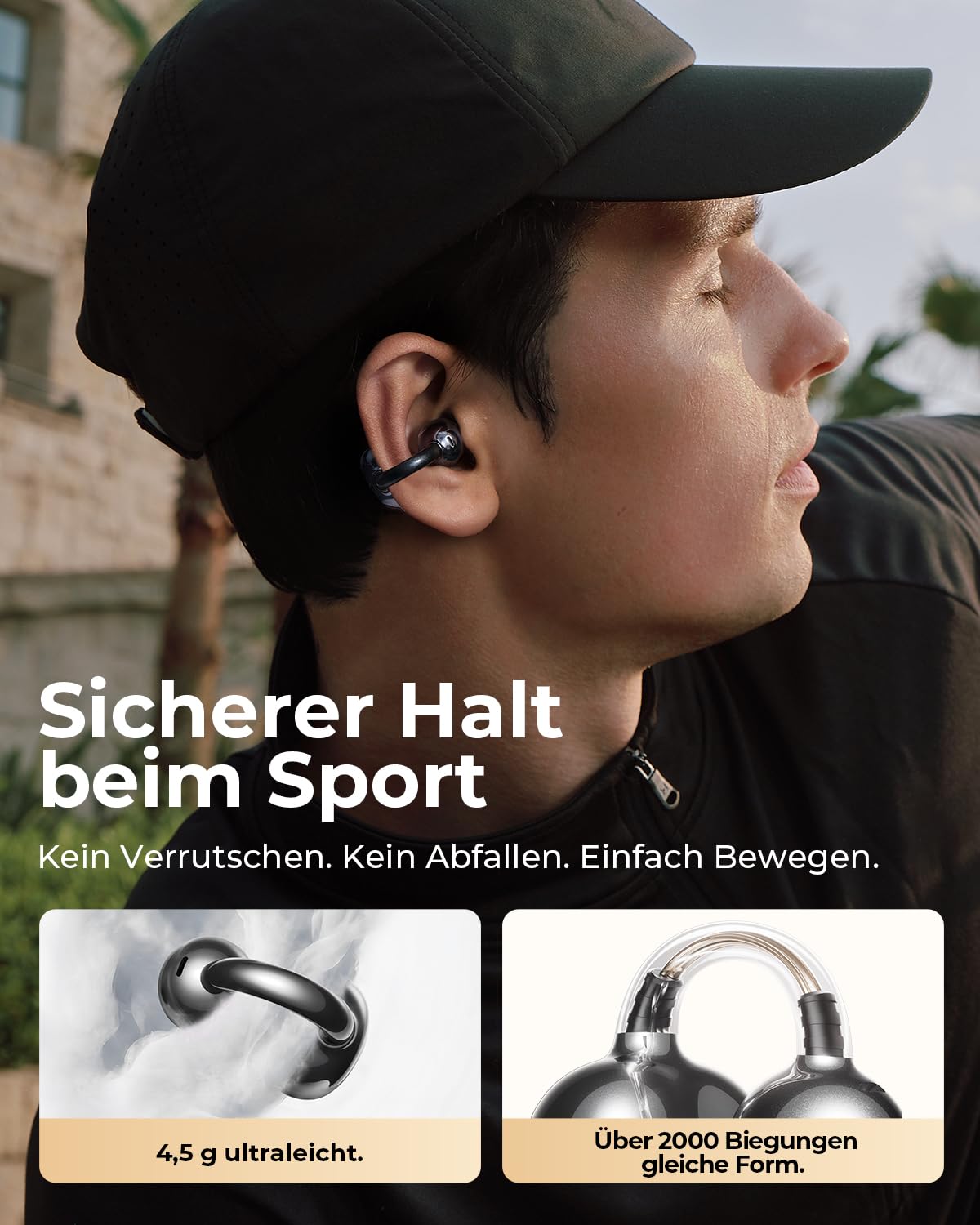SANAG Open Ear Kopfhörer, Clip on Kopfhörer, Bluetooth 6.0, 42H Spielzeit, IP67 Wasserdicht, ENC Geräuschunterdrückung für Anrufe, Sicherer Halt für Laufen, Radfahren & Wandern