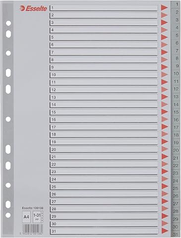 Esselte 1-31 Rakamlı Separatör, A4, Gri, 100108