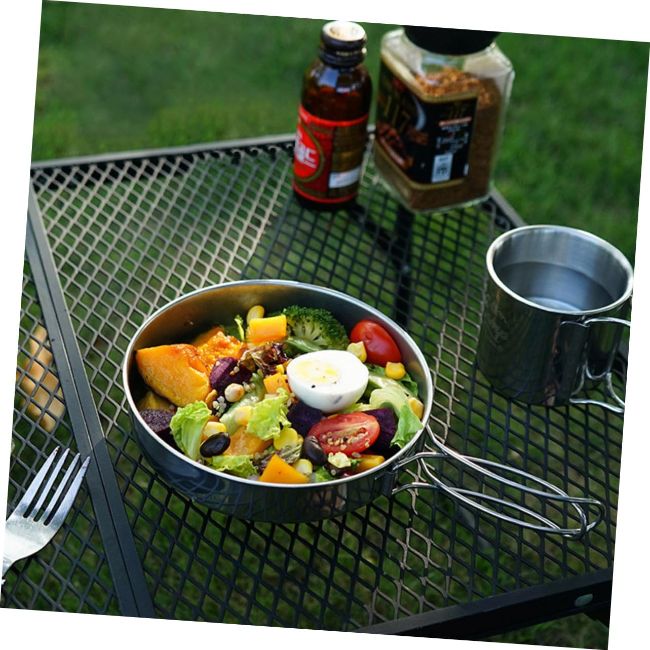 Toyvian Lot de Vaisselle Camping Acier Inoxydable 5 Pièces Set Tasses Bols Résistants Empilables pour Pique-niques Barbecue Randonnée en Plein Air