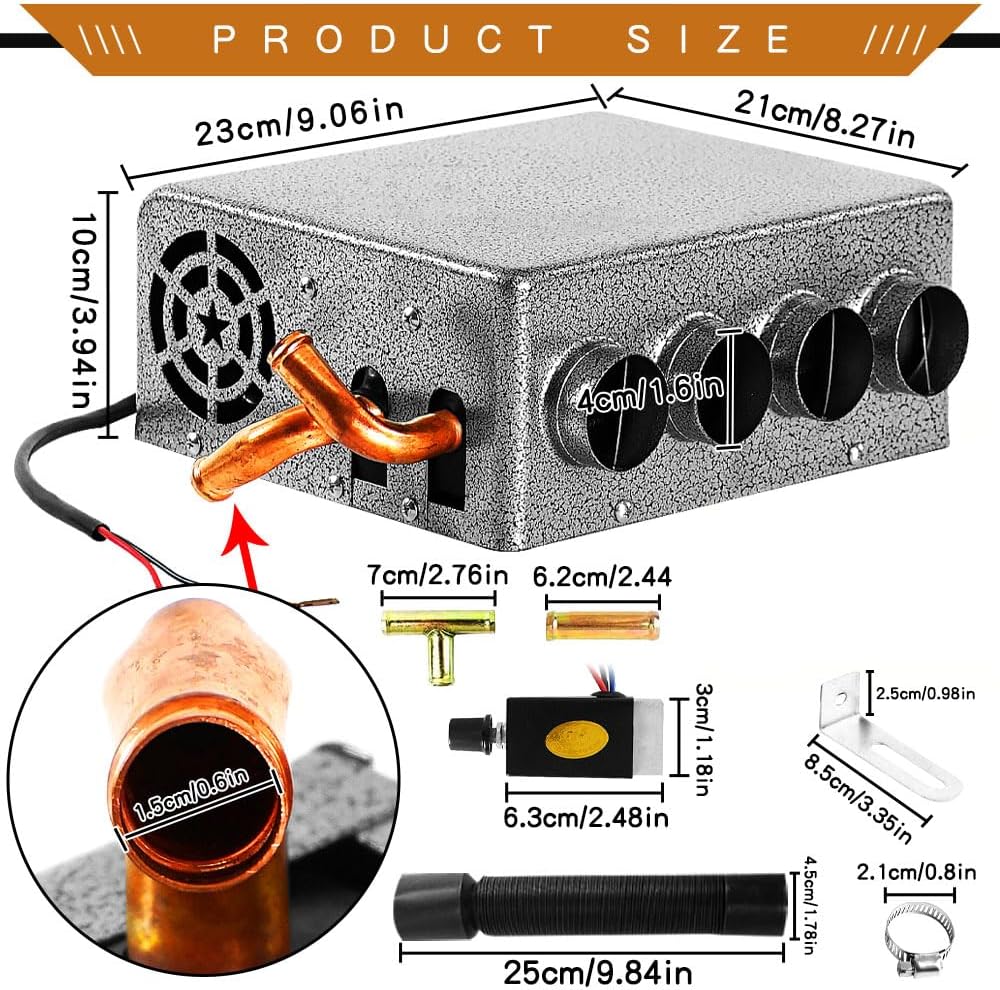Universal 12V Dual blower Iron Compact Heater 4 Vents with Speed Switch Cab Auxiliary Heater Assembly Windscreen Demister Defroster