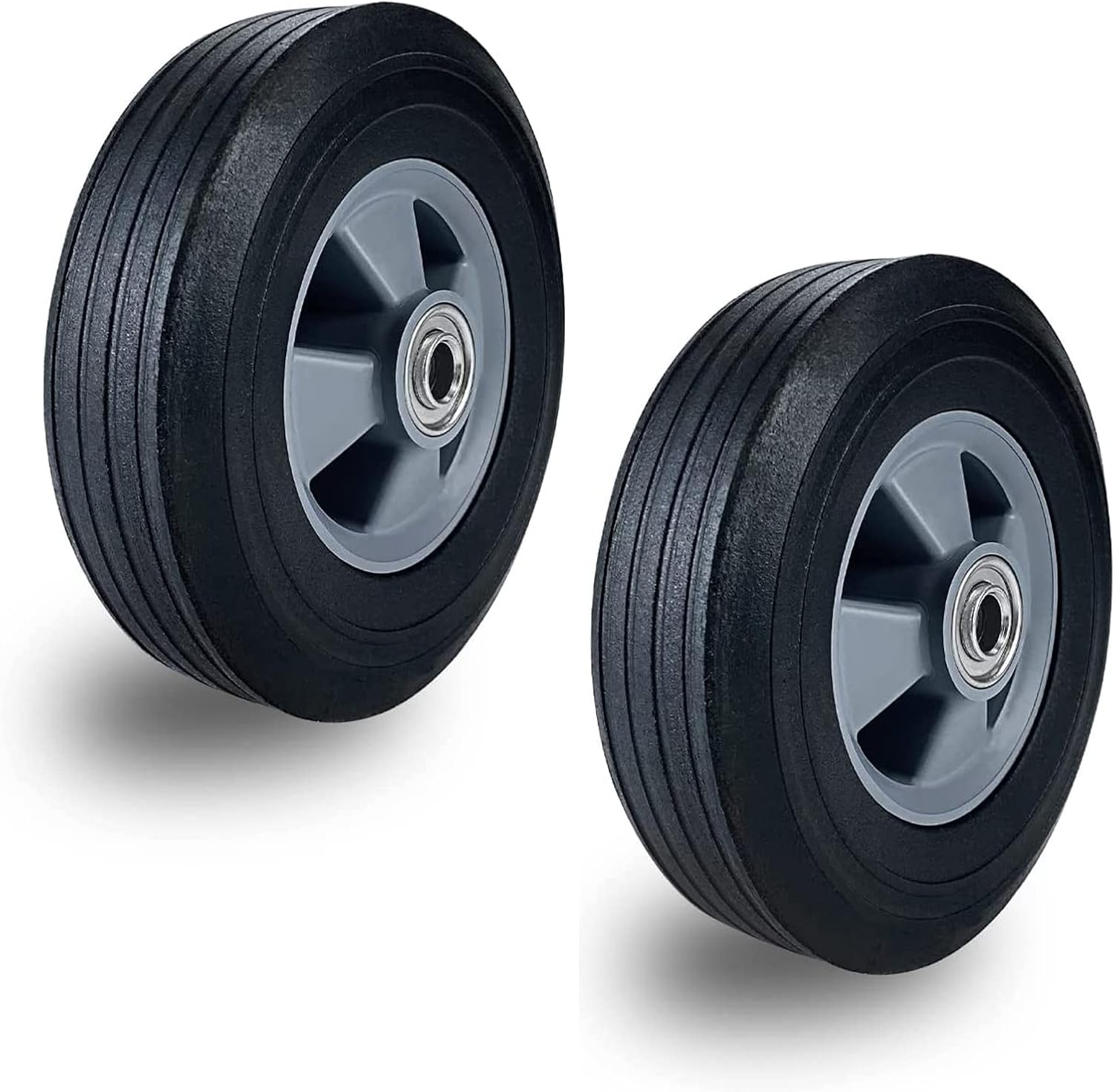 HOXWELL 2 Pcs 4.10/3.50-4 Solid Rubber 8" Flat Free Tire and Wheel, Universal Wheel Replacement for Wheelbarrow, Dolly, Hand Truck, Trolley, Snowblower, Lawn Mower, Generator 2 Pack