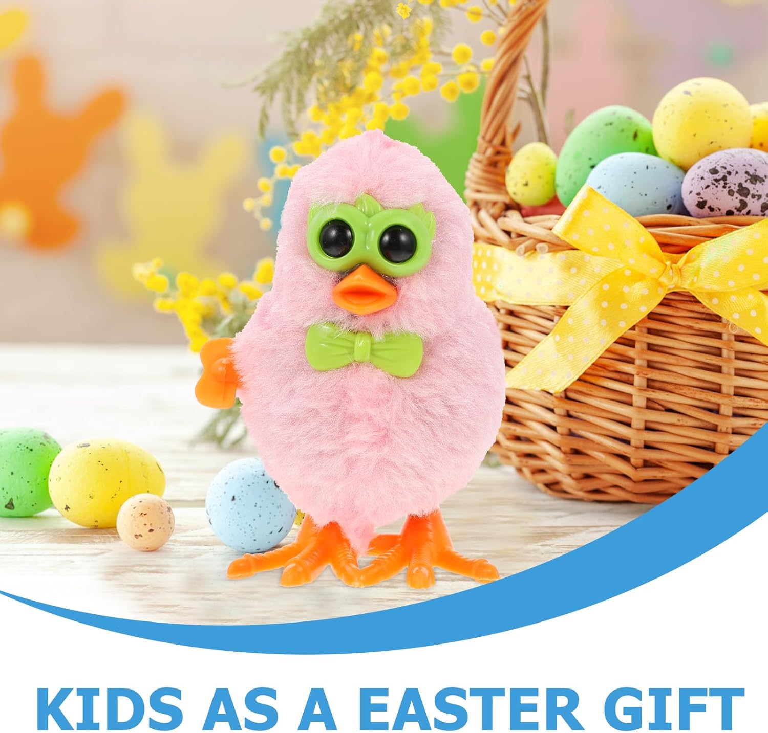 GLEAVI 6 Pcs Wind Up Hopping Chicks Toys, Plush Easter Chicken in Eggshells & Glasses Assortment, Novelty Mechanical Jumping Animal, Spring Basket Stuffers Party Favors Goodie Bag Fillers for Kids
