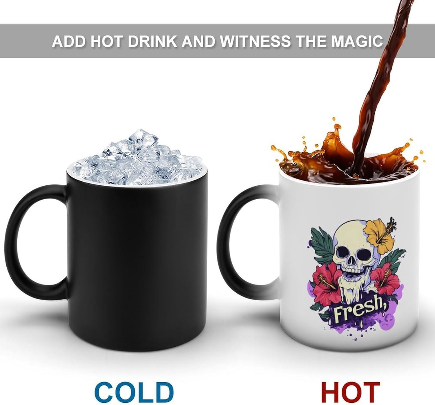 Fresh Graffiti Skull Flower Funny Color Changing Coffee Mug Ceramic Magic Cup Personalized Discoloration Tea Mugs