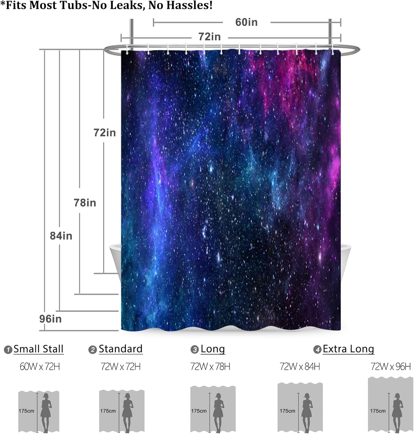 Renaiss 72 x 84 Inch Space Universe Shower Curtains Star Outer Space Celestial Shower Curtain for Boys Bathroom Starry Galaxy Bathroom Curtain Set Bathtub Trippy Nebula Bathroom Decor with Hooks