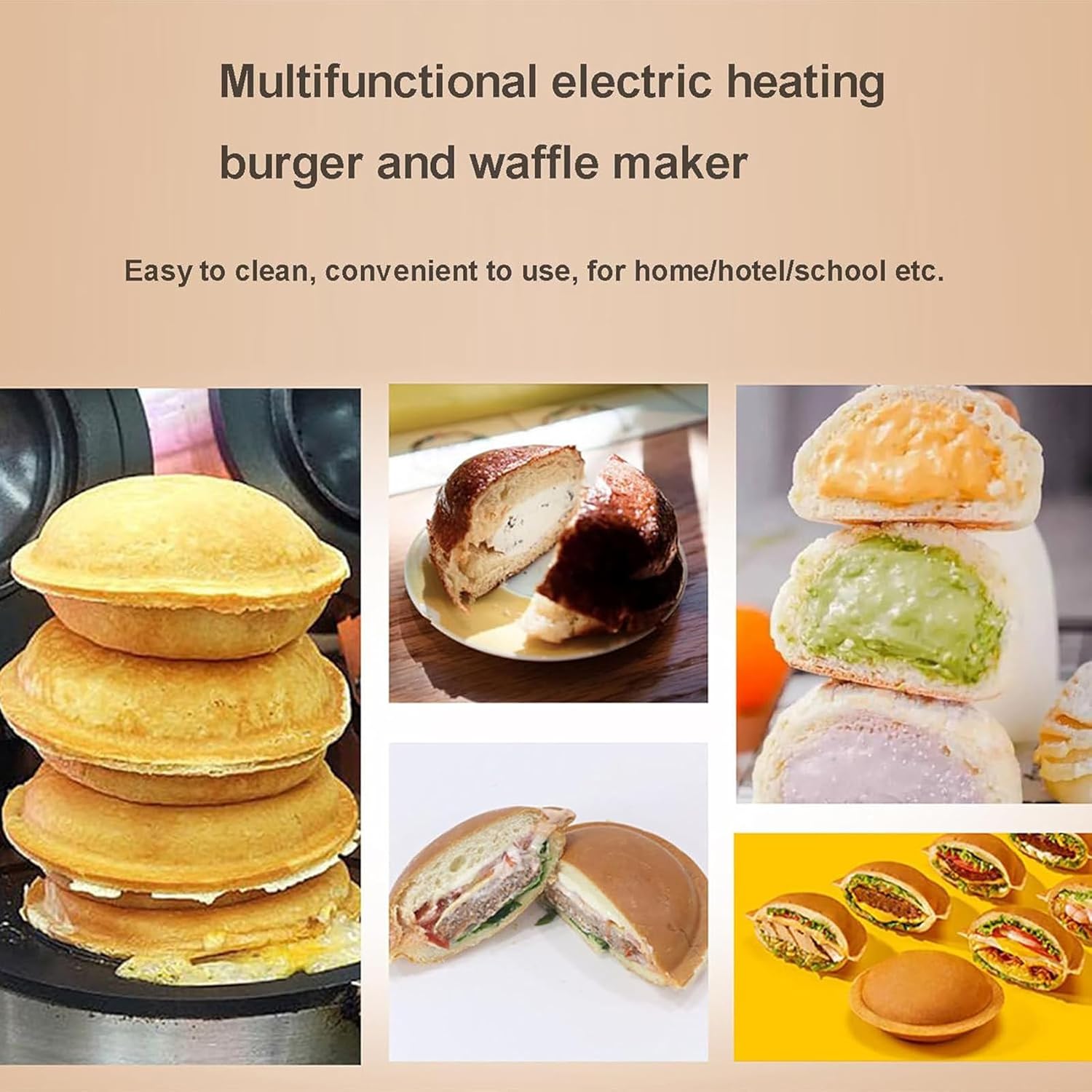 Electric Burr Waffle Maker, Non-Stick Panini Press & Ice Cream Maker, 1300W Stainless Steel, Professional Kitchen Appliance for Home & Restaurant Use