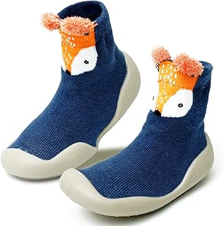 Baby Toddler Sock Shoes TPE Sole Non-Skid Floor Slipper Baby Boy Girls Breathable Thick Indoor Outdoor Winter Warm Shoes Socks -Blue