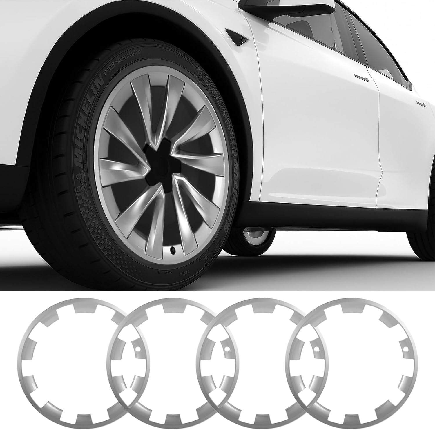 2026 Rim Protector for Tesla Model Y Juniper Accessories 20 Inch Wheels Hub Protector Silver 4 PCS(Silver-Rim Protector, Model Y Juniper 20 inch 2026+)