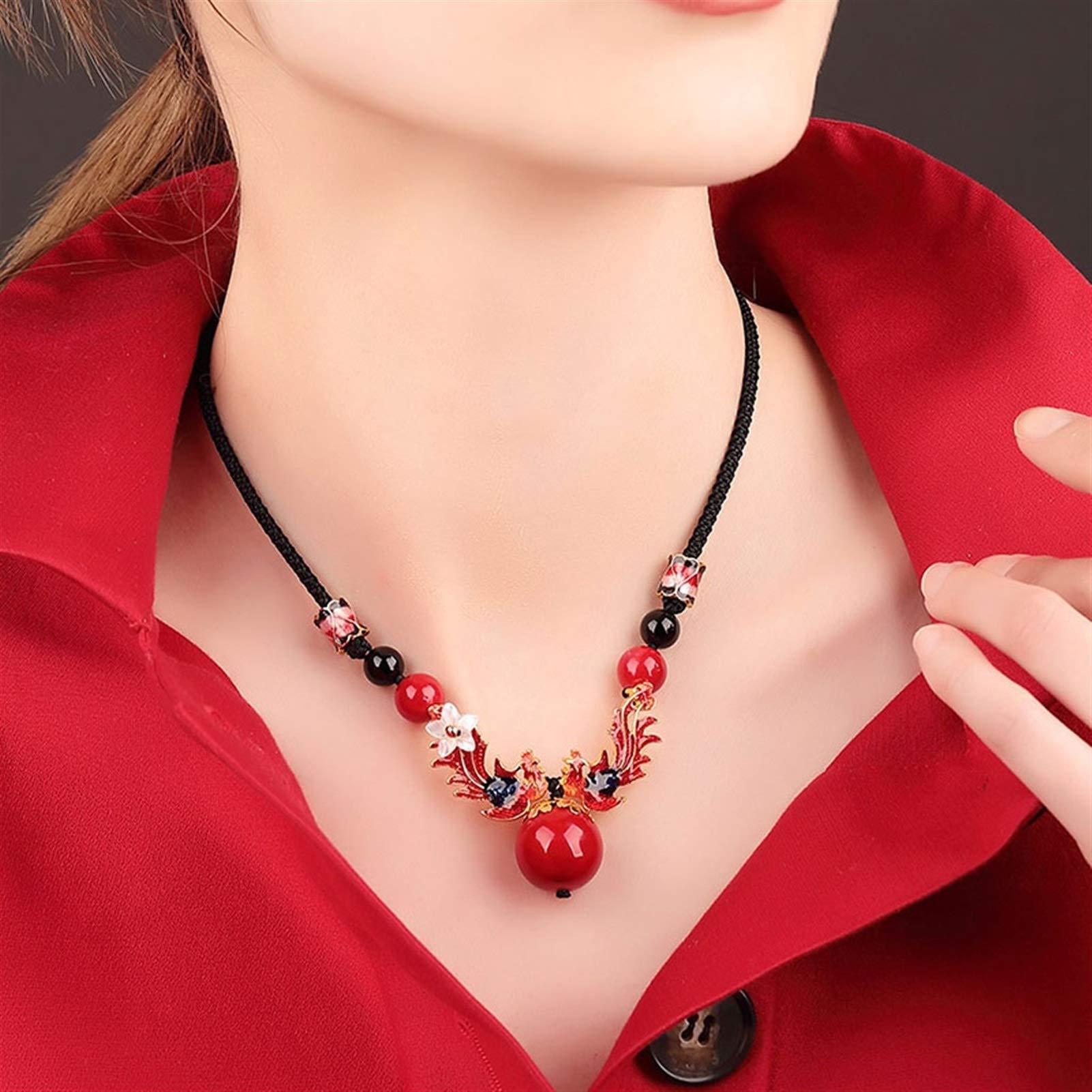 ビンテージ風赤い滴型ペンダントネックレス、ハンドメイド ビンテージ風赤い滴型ペンダントネックレス、ハンドメイド ビンテージ