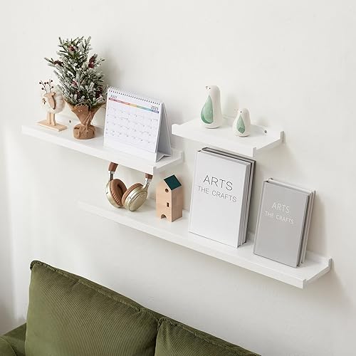 Miniatura 4 de Estantes flotantes blancos de madera natural montados en la pared, estante de pared de roble para el hogar, oficina, sala de estar, dormitorio,