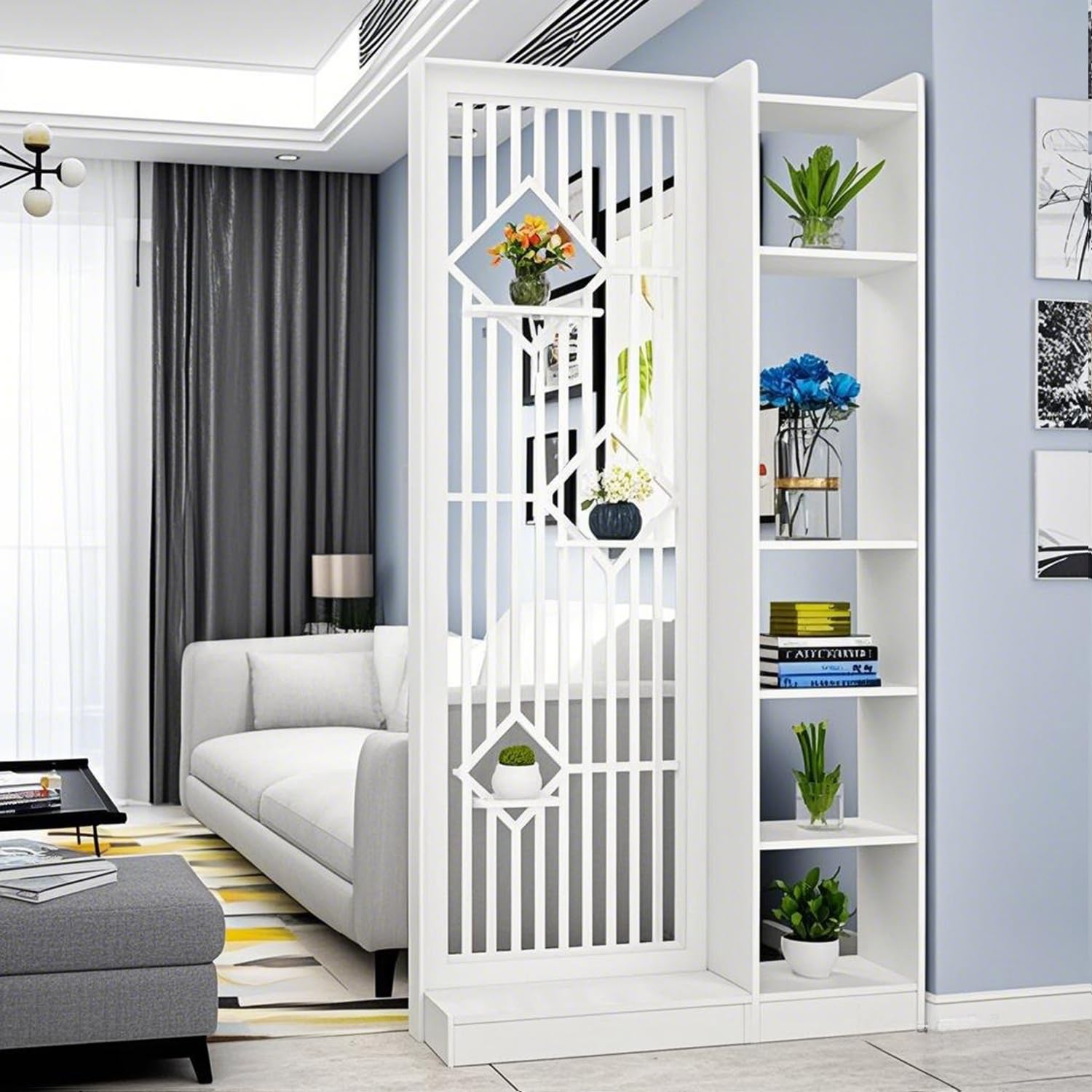 MESCXTY Modern Wall Room Divider, Wood Divider Screen, Storage Cabinet with Shelves，Wall Privacy Screens for Home Office Decorative (White,39.4''L*11.8''W*74.8''H)