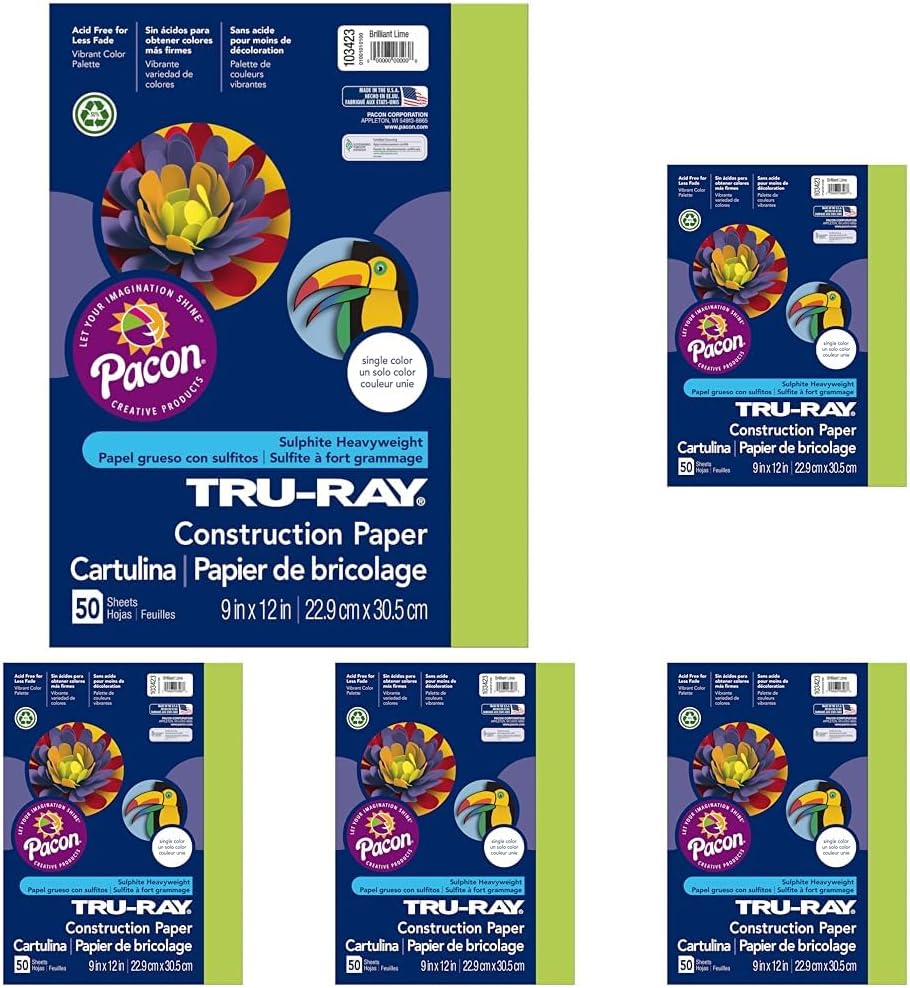 Tru-Ray Construction Paper, 50% Recycled, 9" x 12" Brilliant Lime, Pack of 250