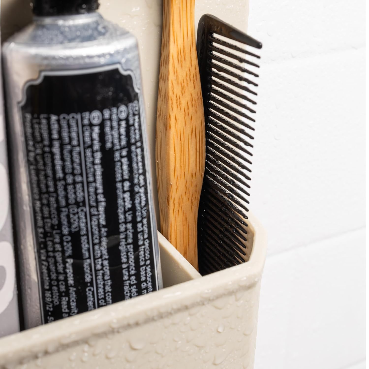 TOOLETRIES The James Organizer - Silicone Toiletry Holder, Shower & Bathroom Accessory - Features Silicone-Grip Technology, Removable & Reusable - Sand