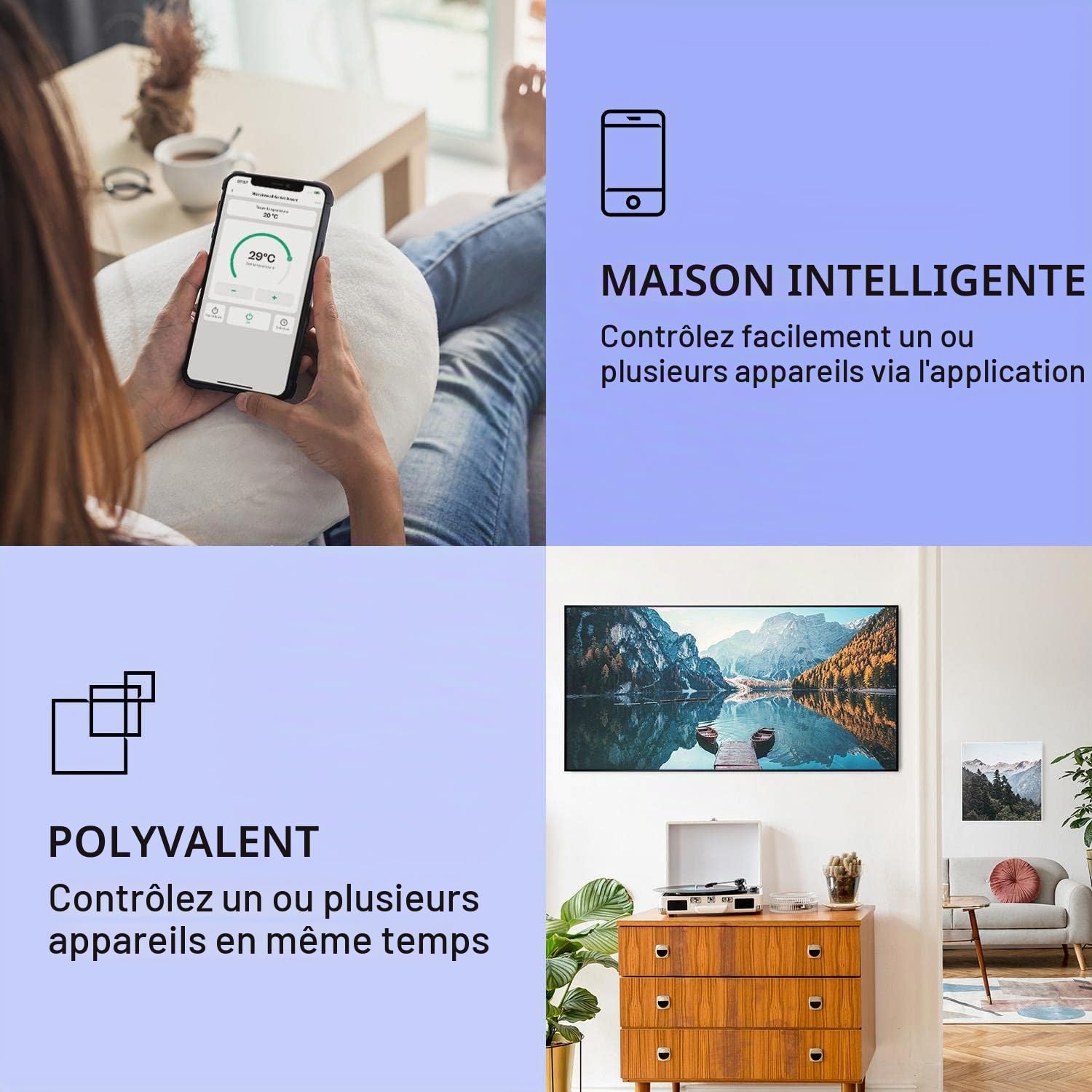 Klarstein Radiateur Infrarouge Mural Intelligent, Chauffage Infrarouge 700W, Panneau Chauffant Infrarouge, APP Mobile, Radiateur Electrique Extra Plat, Salle de Bain, Sans CO2, Faible Conso d'Energie