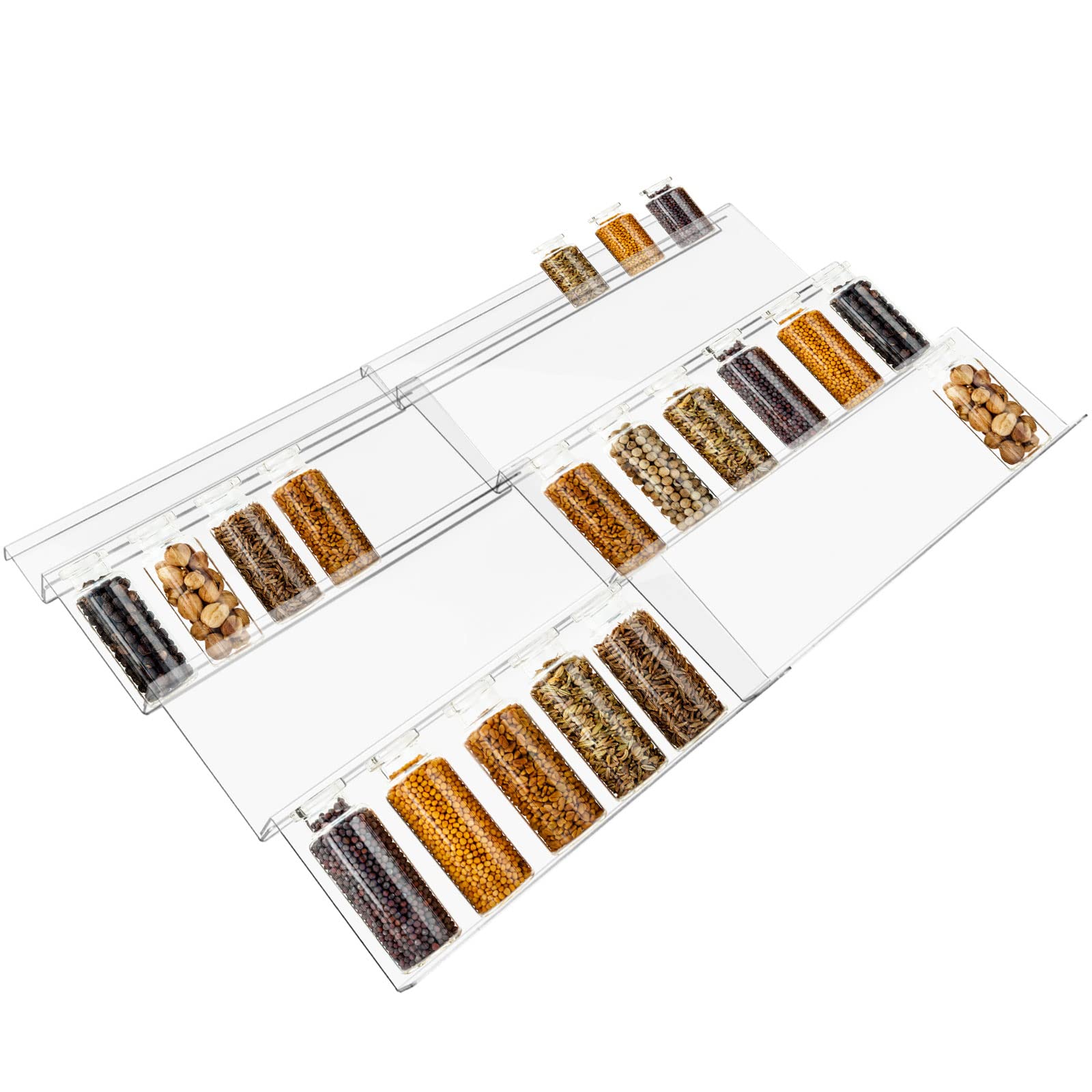 Photo 1 of Acrylic Spice Rack, 4 Tier Spice Drawer Organizer Durable Lightweight Spice Rack Drawer Organizer for Kitchen Cabinets Countertop Pantry (2 Pack)