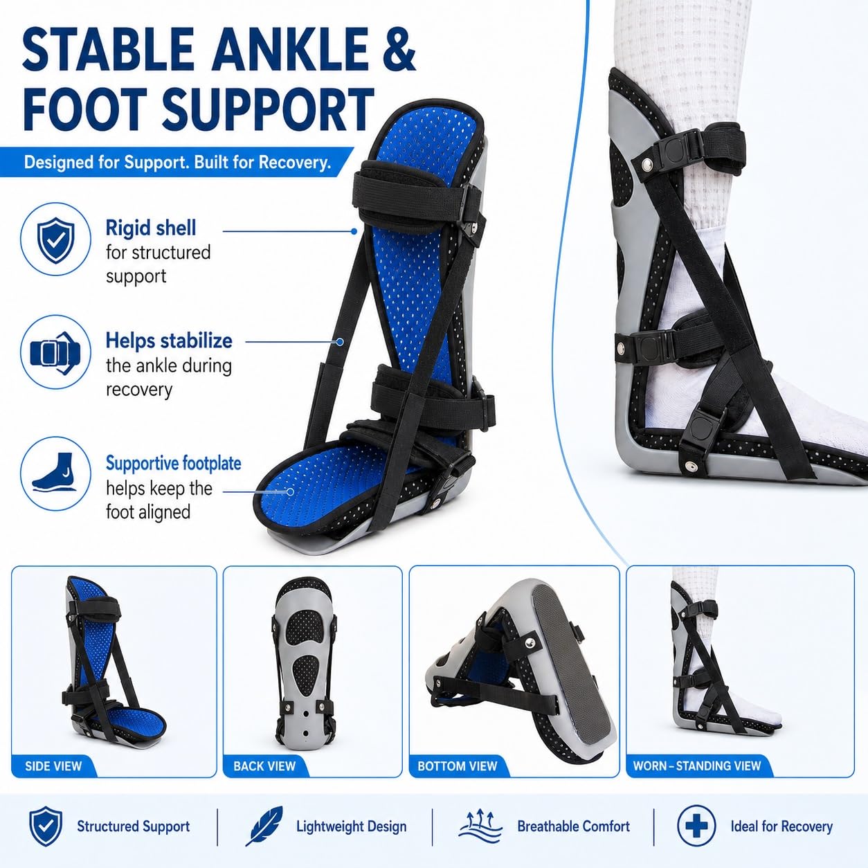 Genérico Férula AFO para pie caído - con correas ajustables, para deporte y caminar a diario, Modelo CJDW1026 (M)